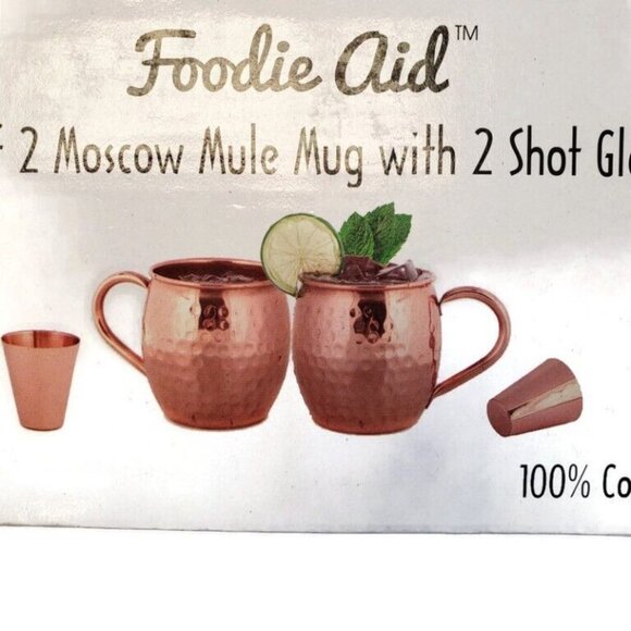 Moscow Mule Copper Mugs 16 oz. (Set of 2) With Bonus 2 Shot Glasses Foodie Aid - Picture 5 of 6